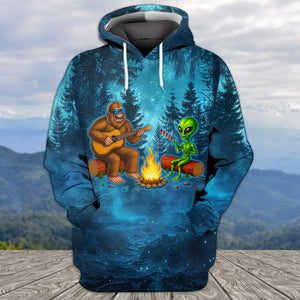 Bigfoot And Alien Making Memories One Campfire At A Time Christmas All Over Print Shirt