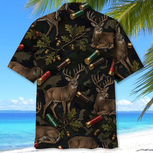 Vintage Deer Hunting Camouflage Black Hawaiian Shirt