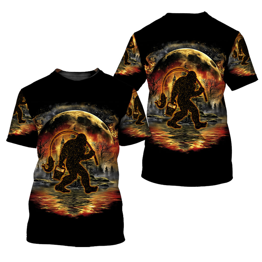 Fiery Bigfoot Fishing All Over Print Shirt