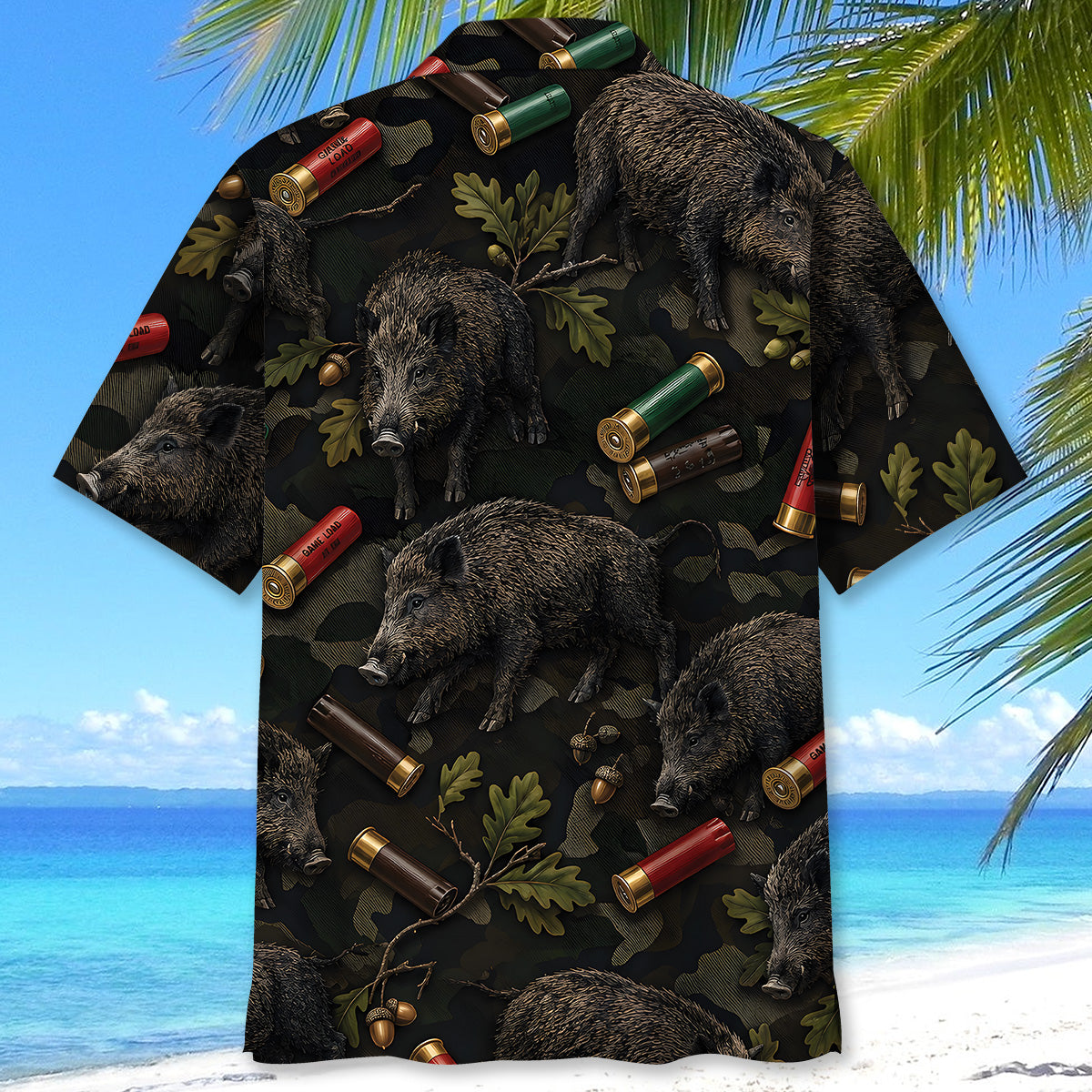 Vintage Hog Hunting Camouflage Black Hawaiian Shirt