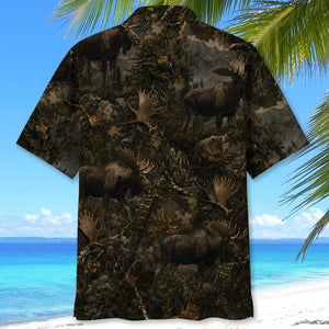 Moose Hunting Forest Hawaiian Shirt