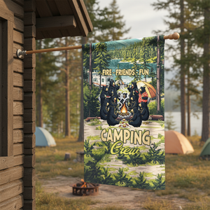 Friends, Fires, Fun Camping Crew Black Bear Flag Decor