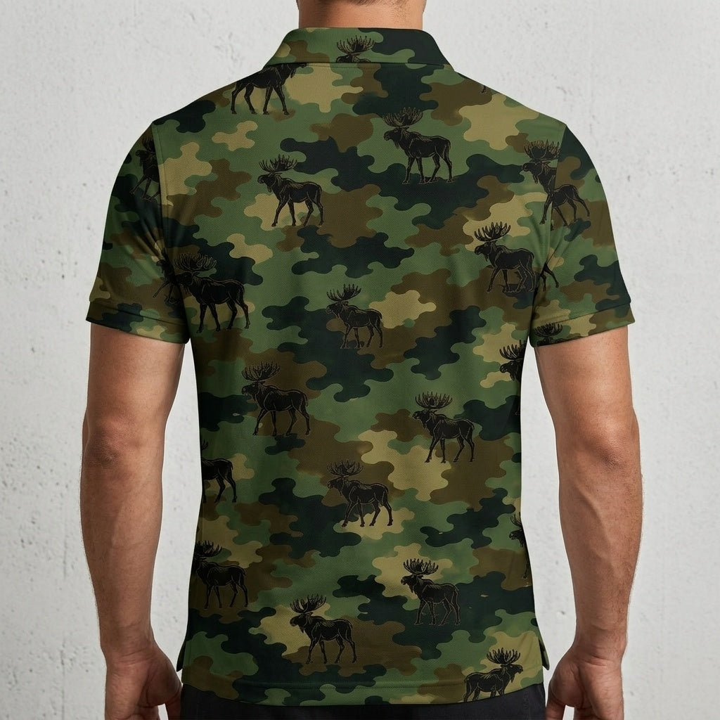 Moose Camouflage Millitary Men Polo Shirt