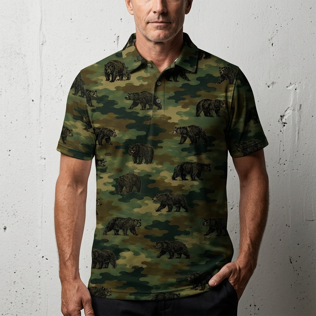 Black Bear Camouflage Millitary Men Polo Shirt