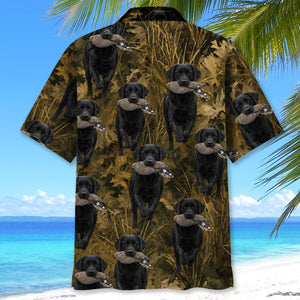 Camouflage Black Labrador Retriever Running With Mourning Dove Hawaiian Shirt