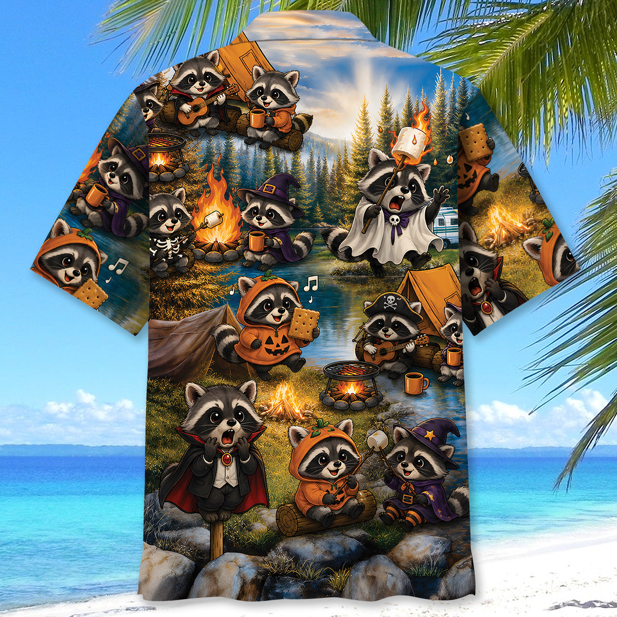 Vintage Raccoon Camping Hawaiian Shirt