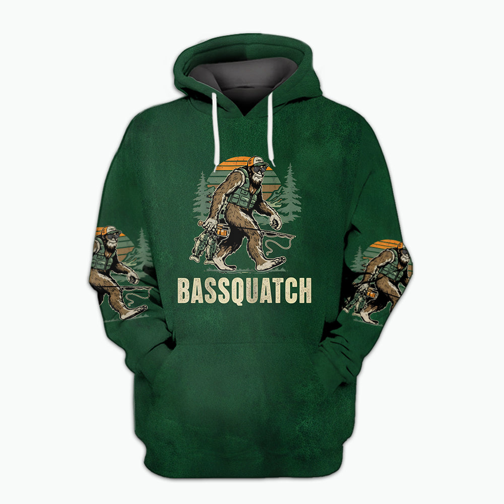 Bassquatch Bigfoot Fishing All Over Print Shirt