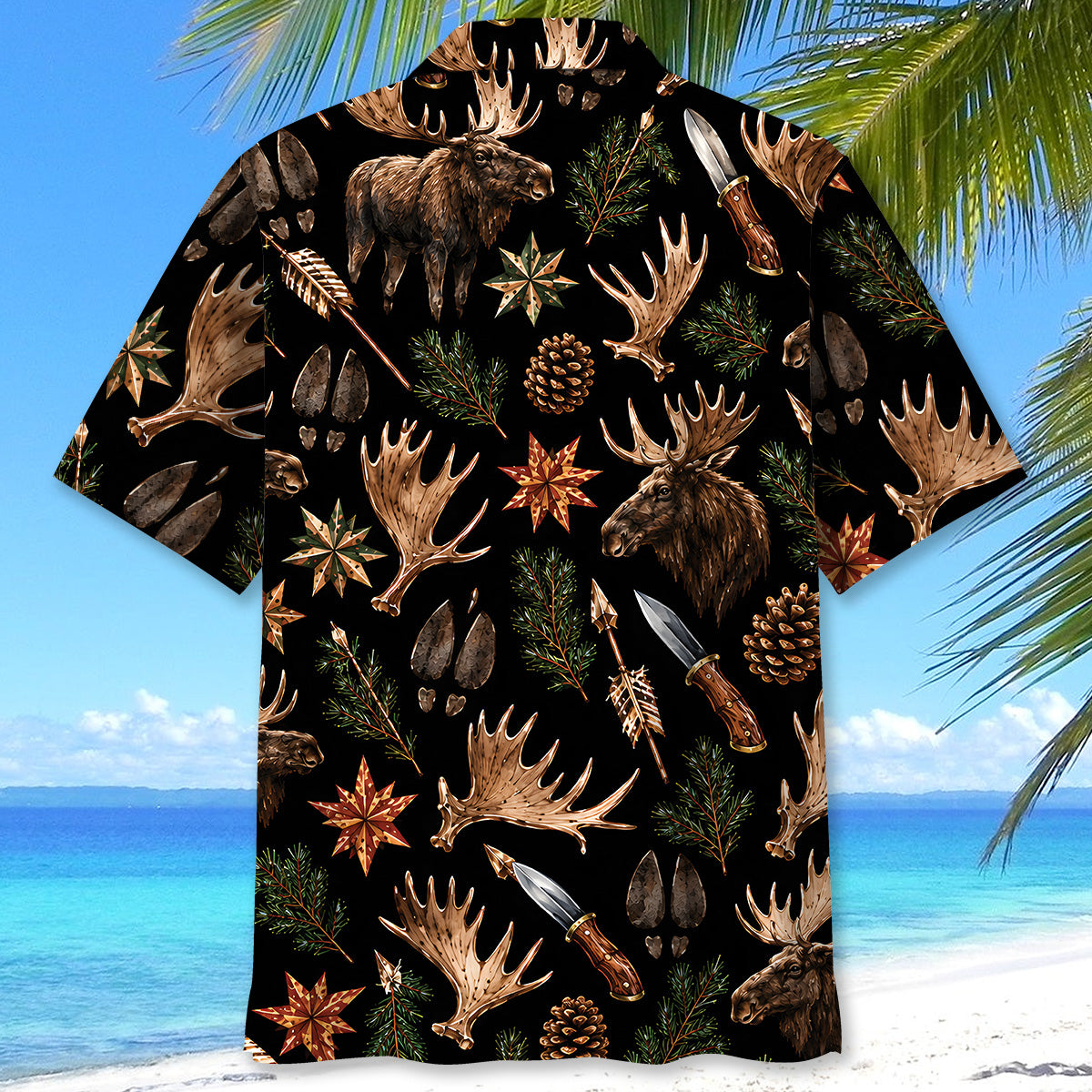 Moose Hunting Retro Black Hawaiian Shirt