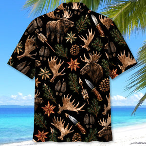 Moose Hunting Retro Black Hawaiian Shirt