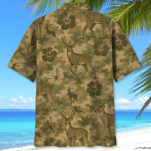 Deer Hibiscus Camouflage Hawaiian Shirt
