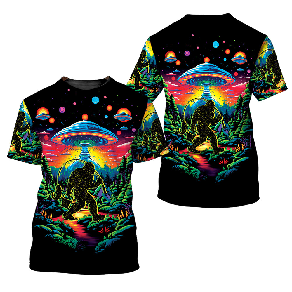 Bigfoot Fishing Forest All Over Print Shirt