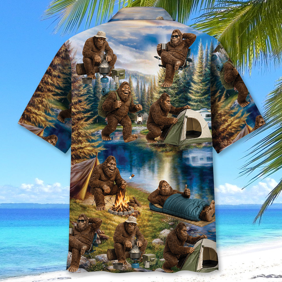 Funny Bigfoot Camping Hawaiian Shirt