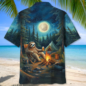 Vintage Art Sloth Camping Drinking Night Hawaiian Shirt