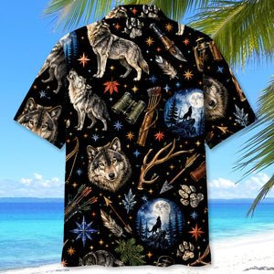 Wolf Hunting Retro Black Hawaiian Shirt