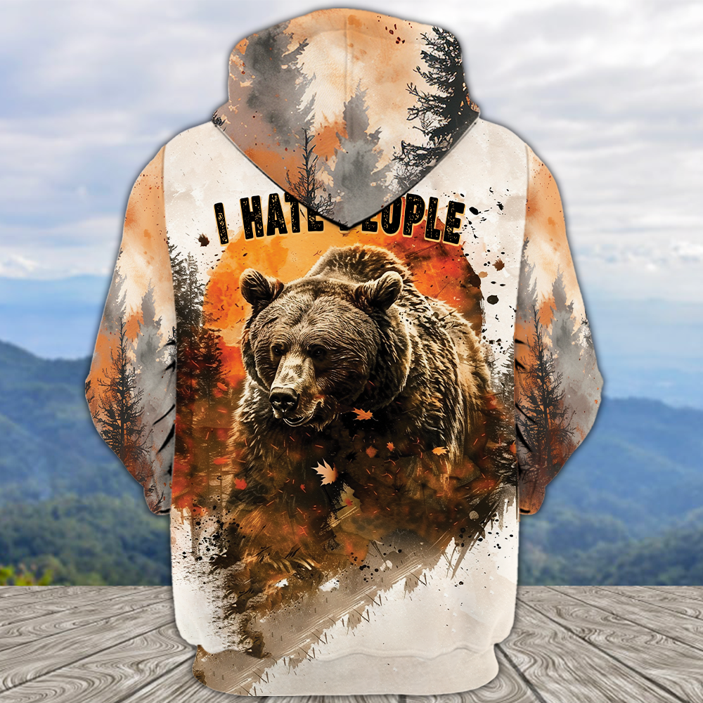 Bear Forest I Hate People All Over Print Shirt