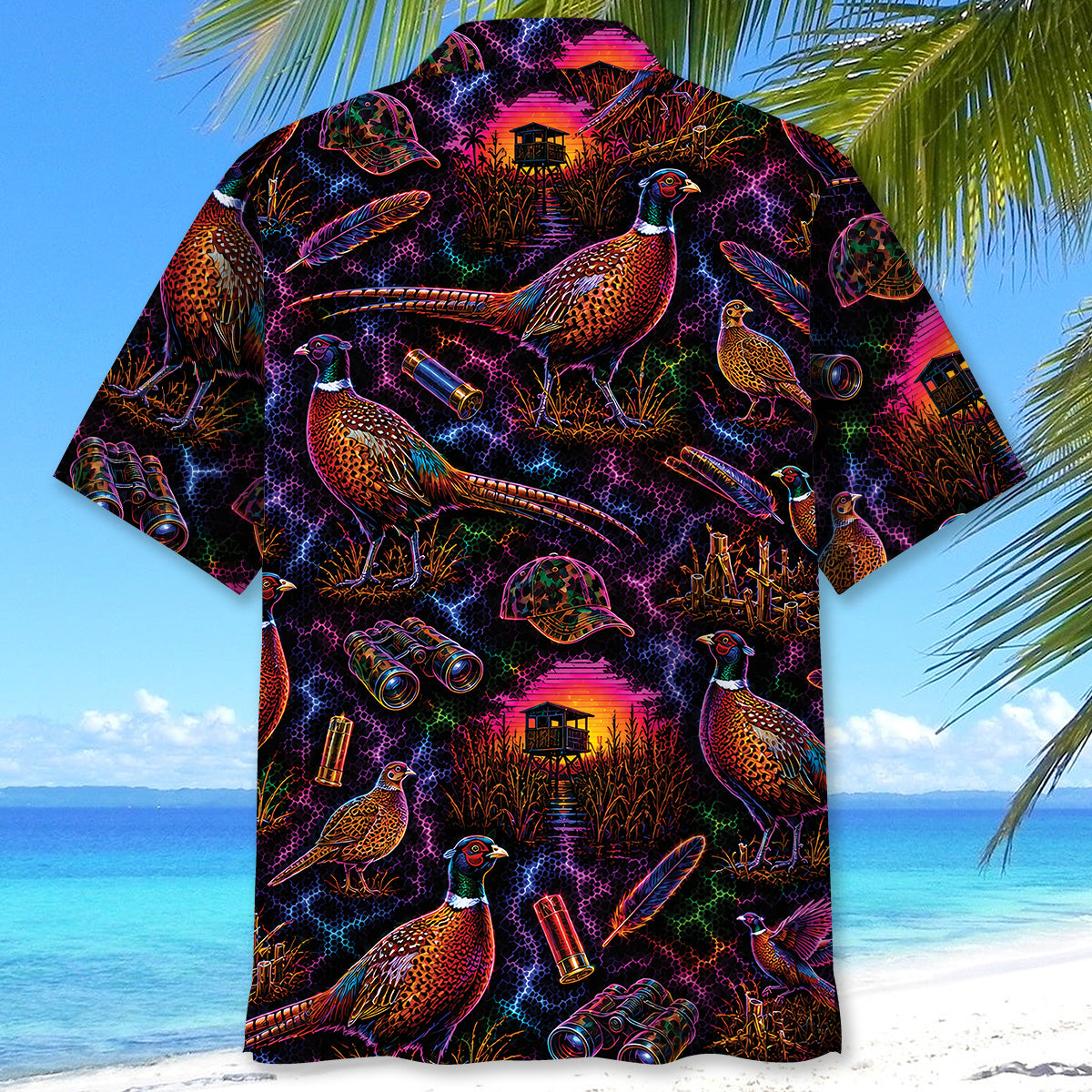 Midnight Wild Pheasant Hunting Neon Hawaiian Shirt