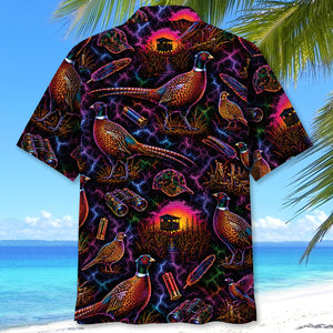 Midnight Wild Pheasant Hunting Neon Hawaiian Shirt