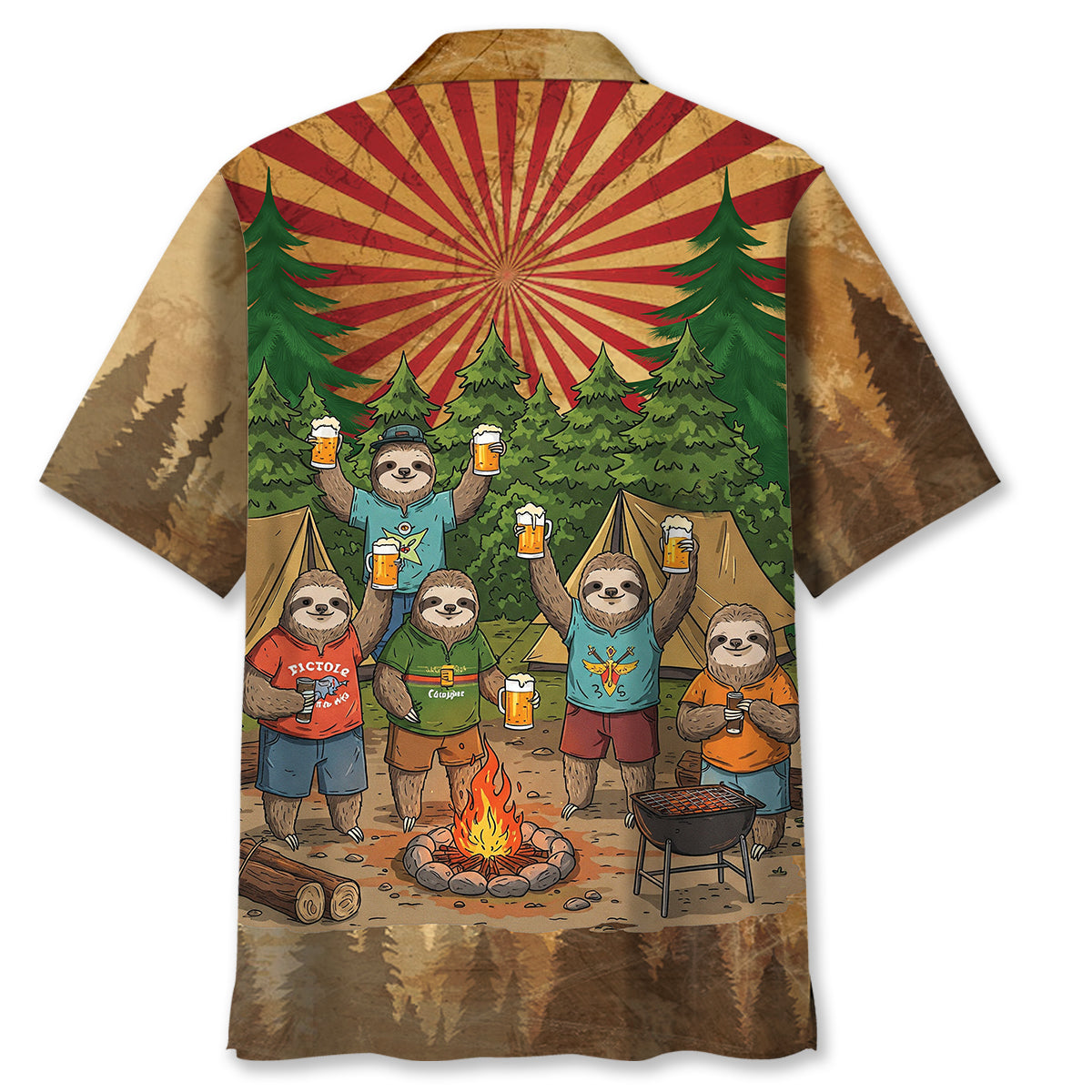 Funny Sloth Camping Drinking Team Hawaiian Shirt