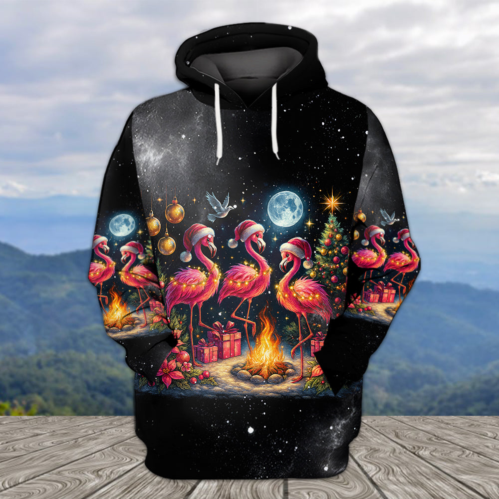 Merry Christmas Flamingo Camping All Over Print Shirt