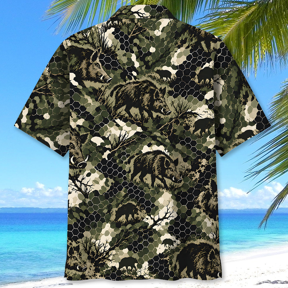 Tactical Hexagonal Wild Hog Hunting Camo Hawaiian Shirt