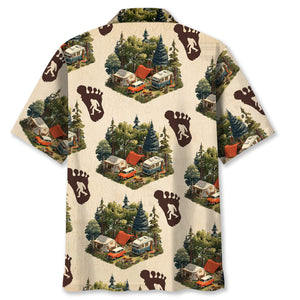 Retro Camping with Bigfoot Tracks Hawaiian Shirt