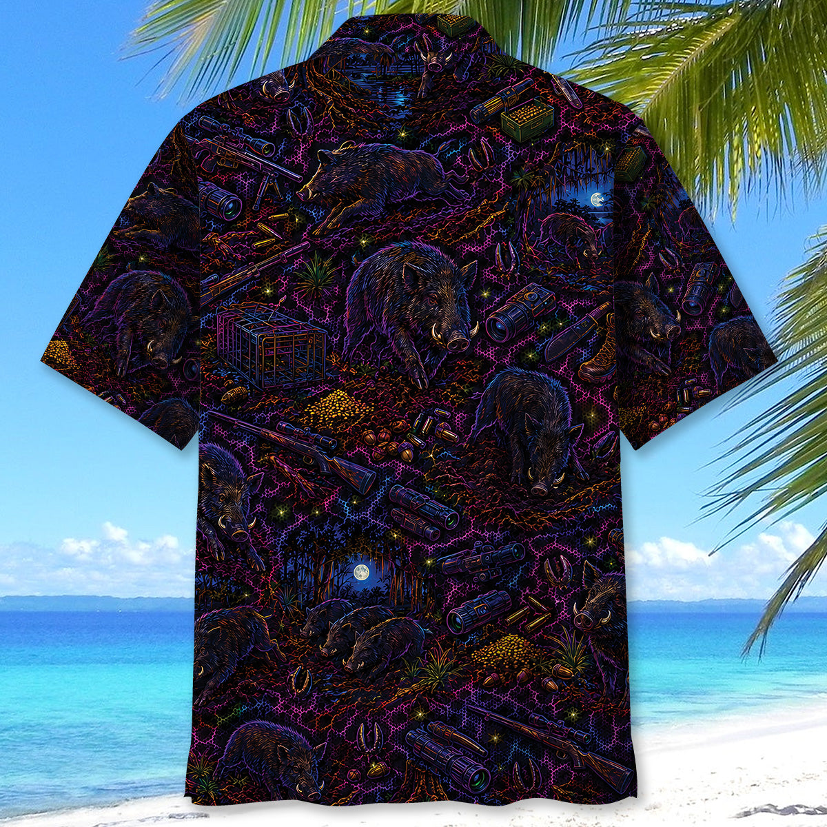 Midnight Feral Hog Neon Hawaiian Shirt