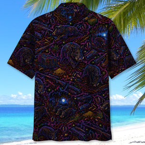 Midnight Feral Hog Neon Hawaiian Shirt