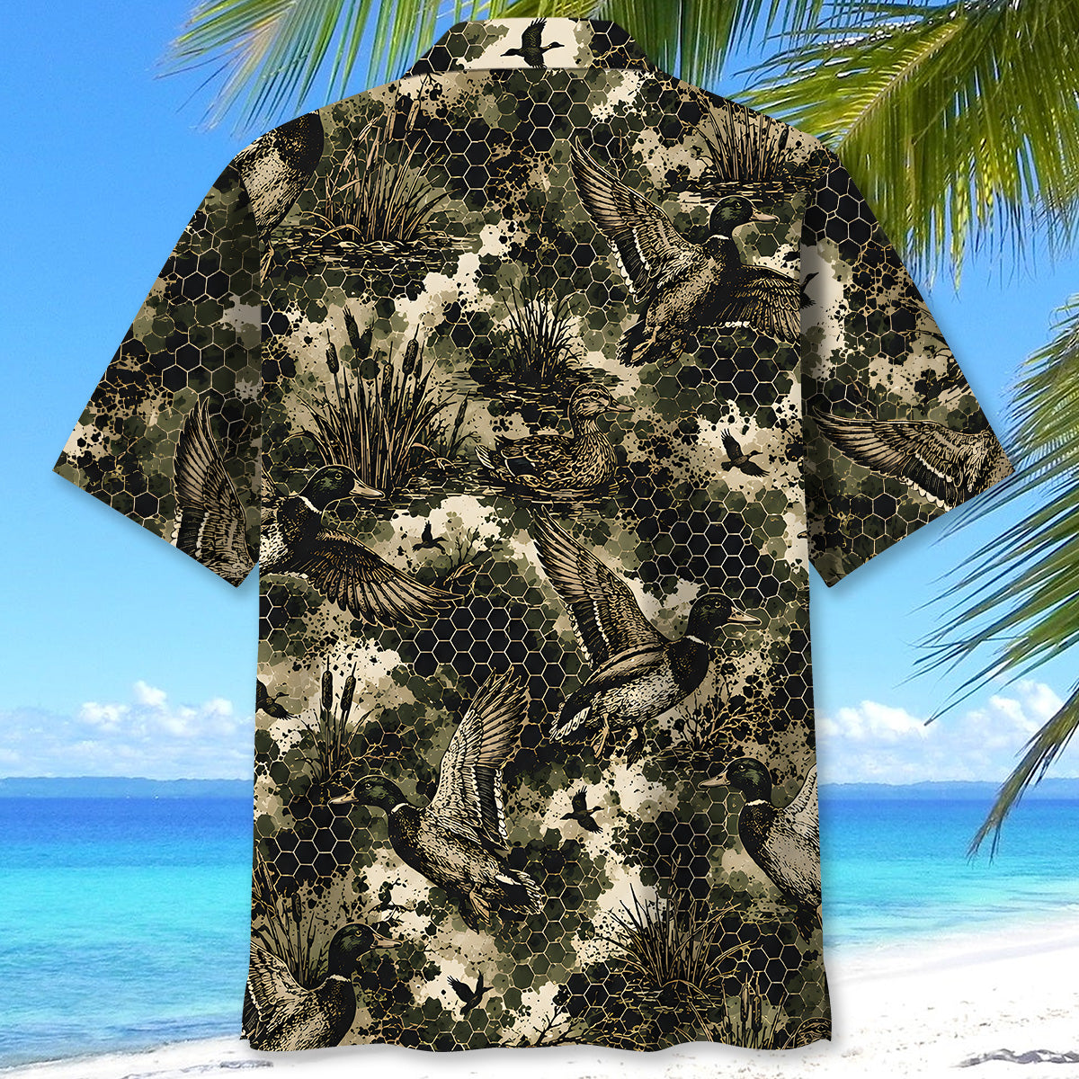 Tactical Hexagonal Duck Hunting Camo Hawaiian Shirt