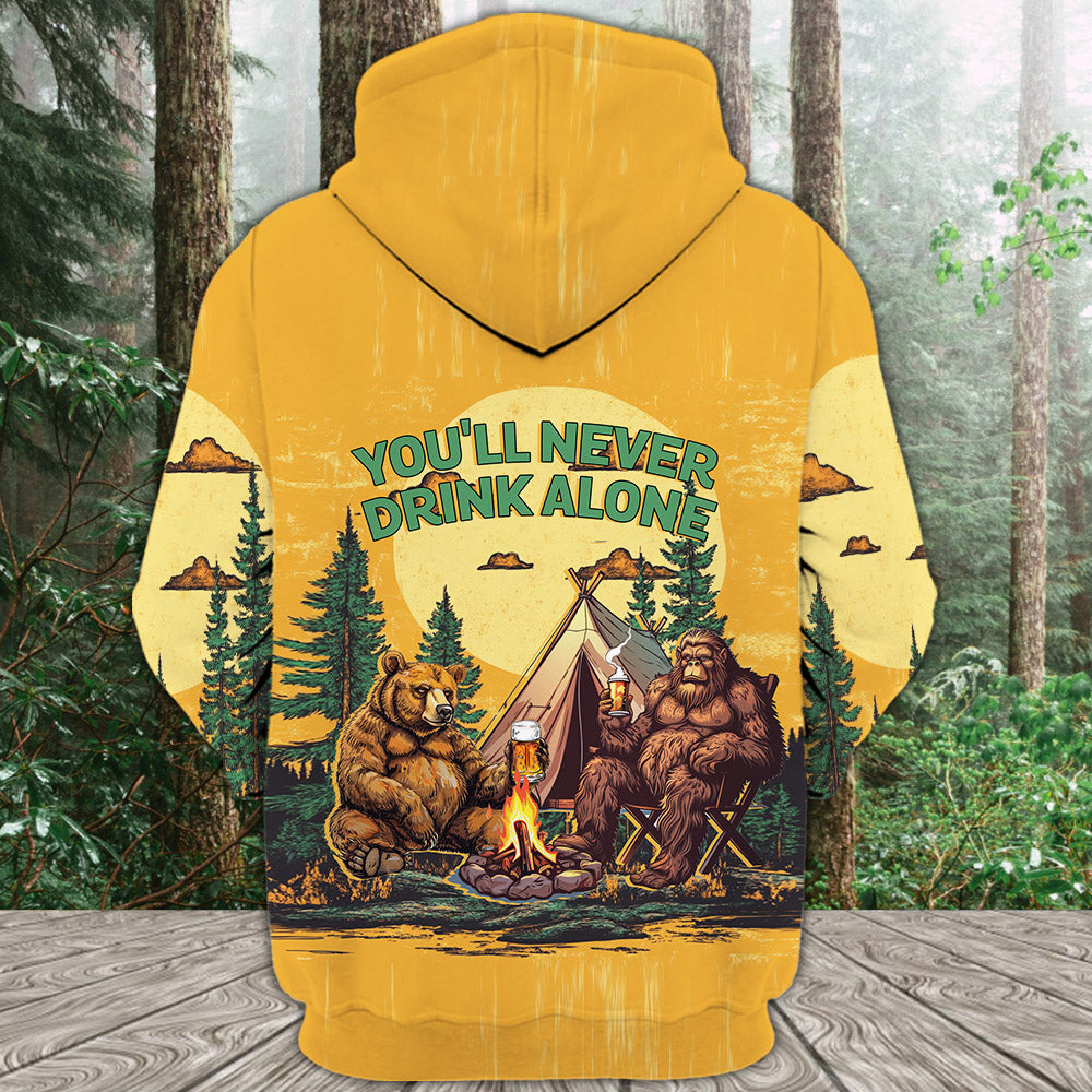 Bigfoot and Bear You'll Never Drink Alone All Over Print Shirt