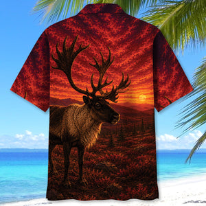 Caribou Hunting Burnt Sky Hawaiian Shirt
