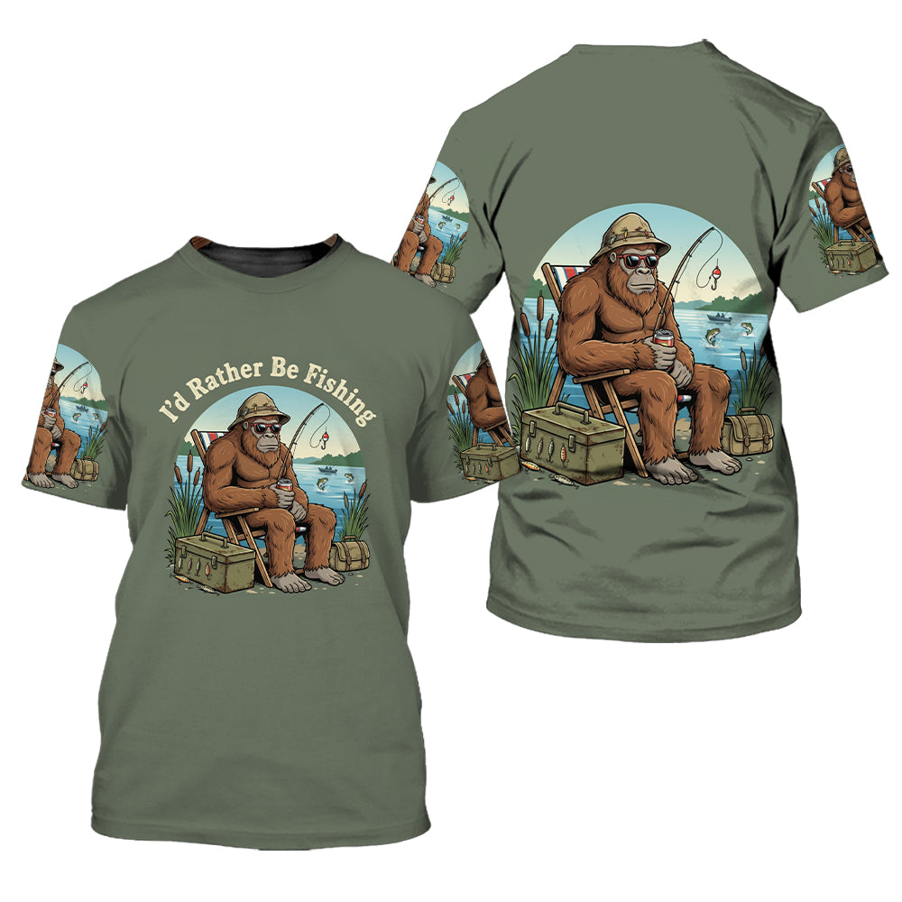 I'd Rather Be Fishing Bigfoot All Over Print Shirt