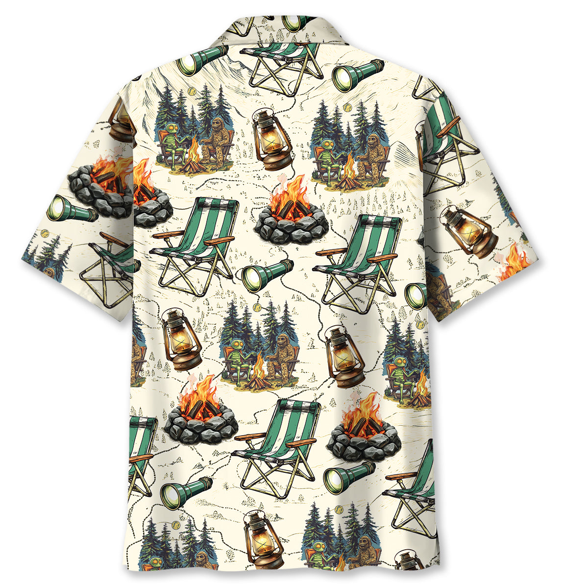 Alien And Bigfoot Camping Hawaiian Shirt