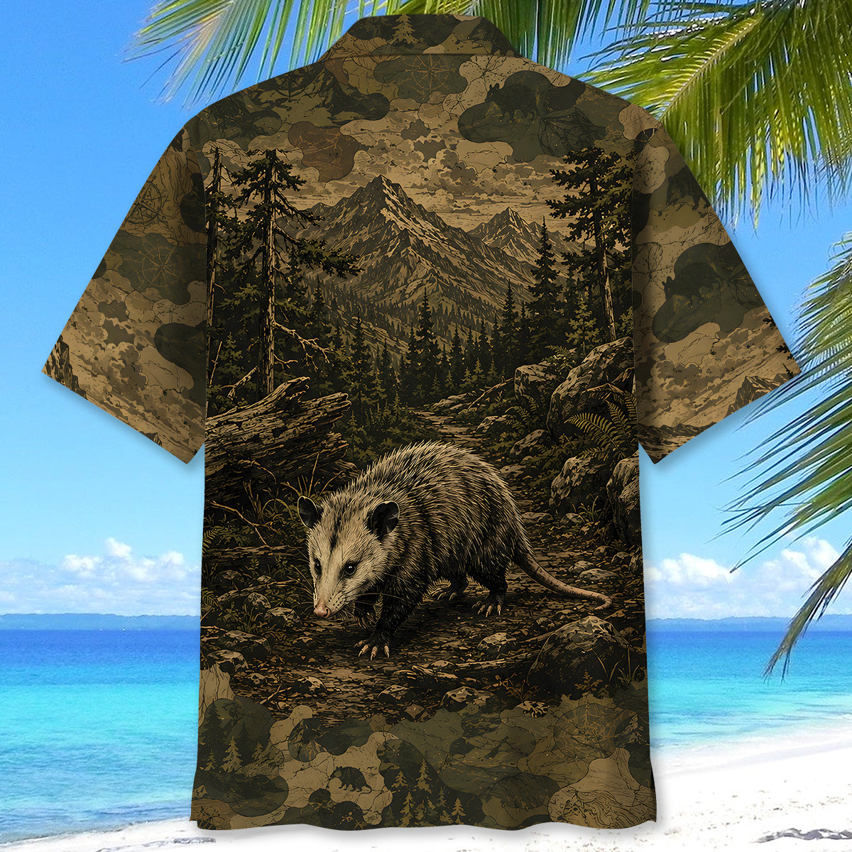 Opossum Forest Camouflage Dark Hawaiian Shirt