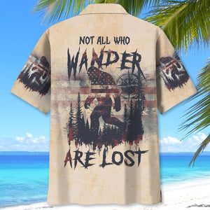 Vintage Bigfoot Not All Who Wander Are Lost Compass USA Hawaiian Shirt