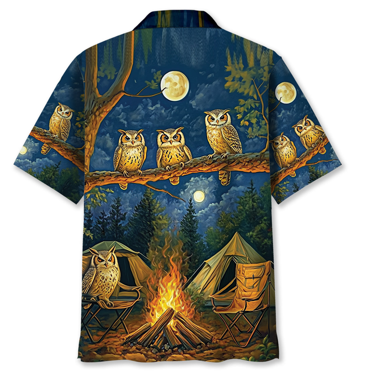 Campfire Night With Owls Art Hawaiian Shirt