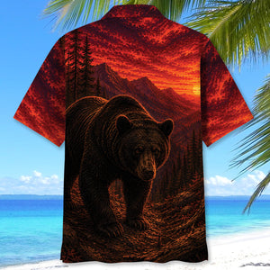 Black Bear Hunting Burnt Sky Hawaiian Shirt