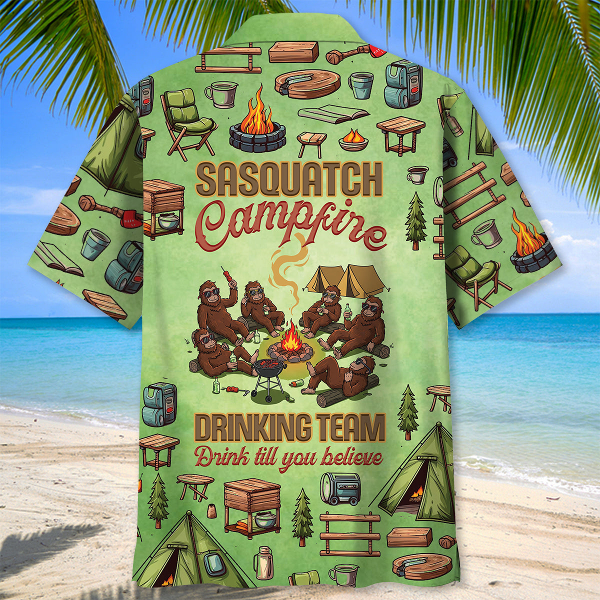 Sasquatch Campfire Drinking Team Hawaiian Shirt