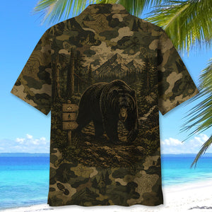 Black Bear Forest Camouflage Dark Hawaiian Shirt
