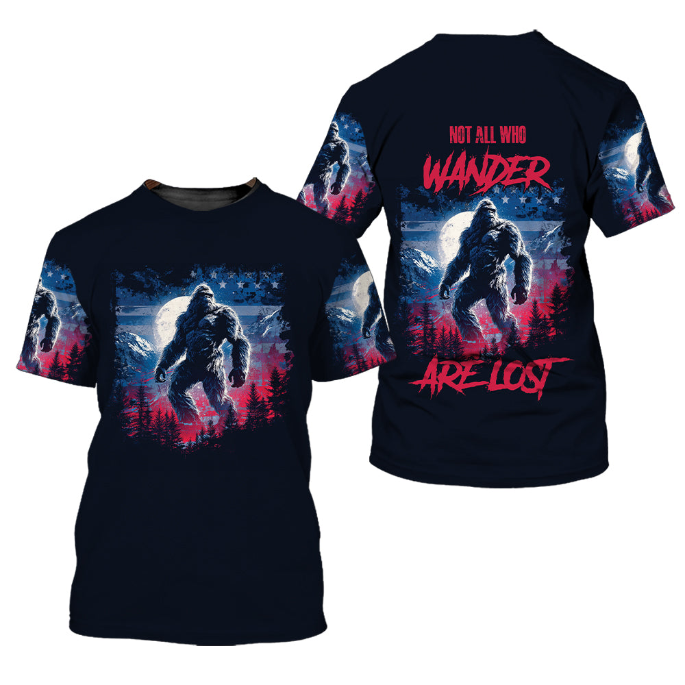 Strong Patriotic Bigfoot Not All Who Wander All Over Print Shirt