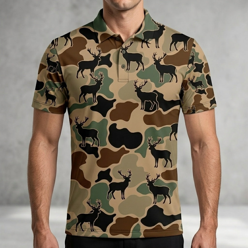 Deer Hunting Camouflage Pattern Men Polo Shirt