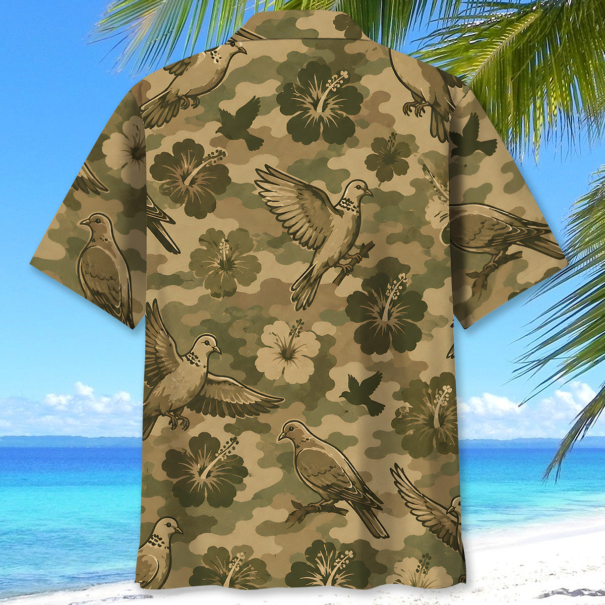Camouflage Hibiscus Dove Bird Hawaiian Shirt