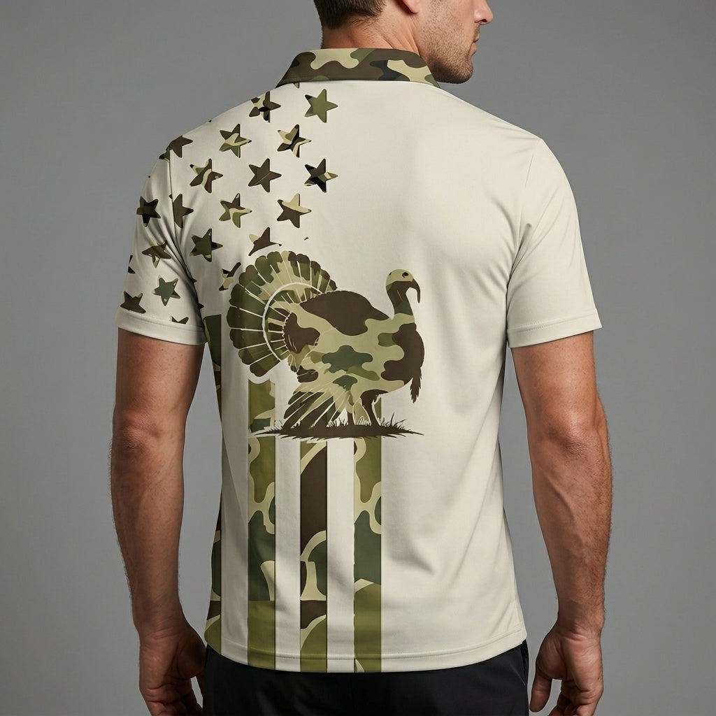 Custom Name Wild Turkey Hunting Camouflage Style Men Polo Shirt
