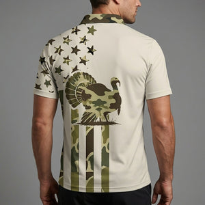 Custom Name Wild Turkey Hunting Camouflage Style Men Polo Shirt