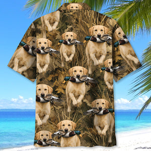 Camouflage Yellow Labrador Retriever Running With Mallard Duck Hawaiian Shirt