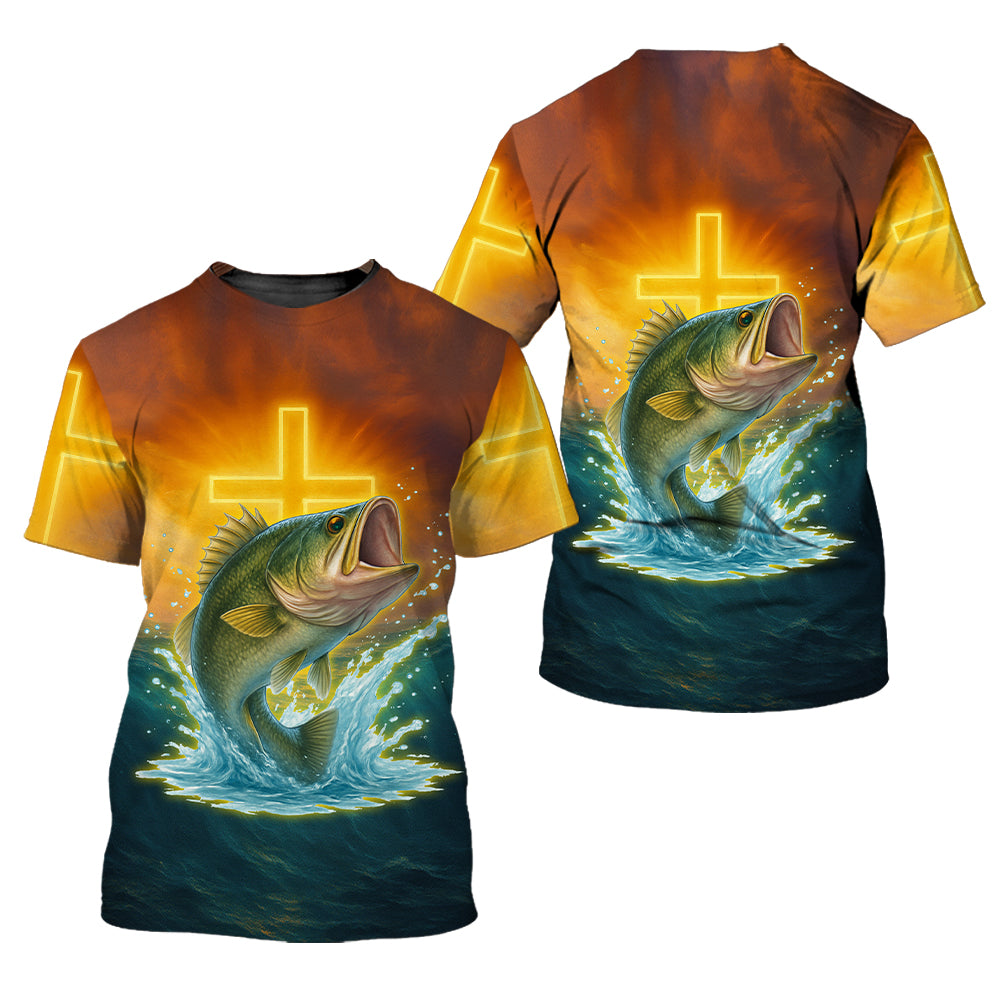 Bass Fishing Cross All Over Print Shirt