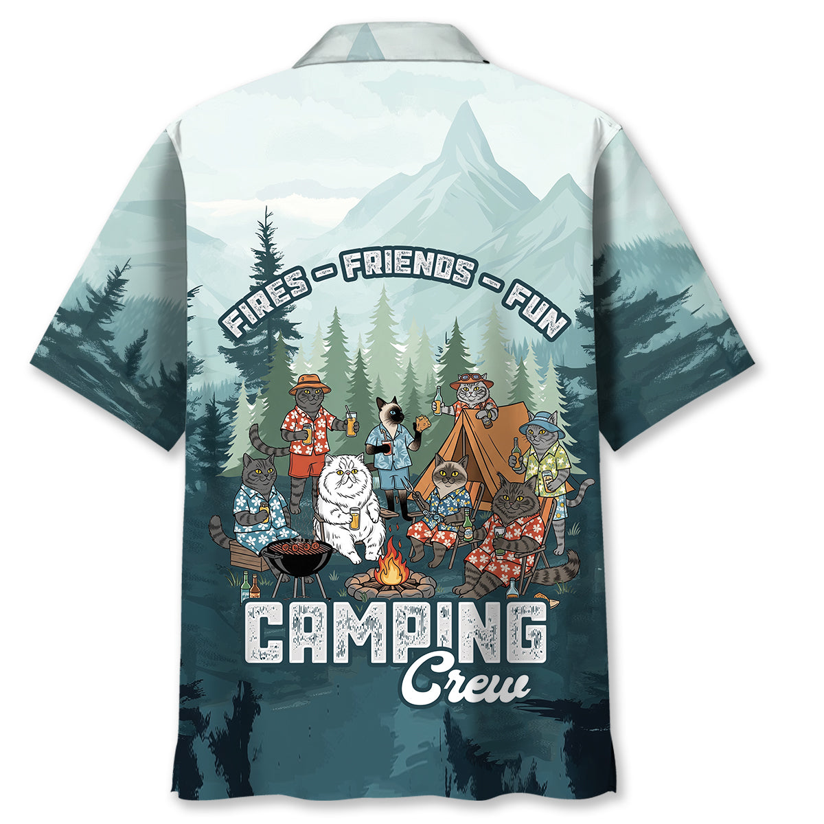 Friends, Fires, Fun Camping Crew Cat Breeds Hawaiian Shirt