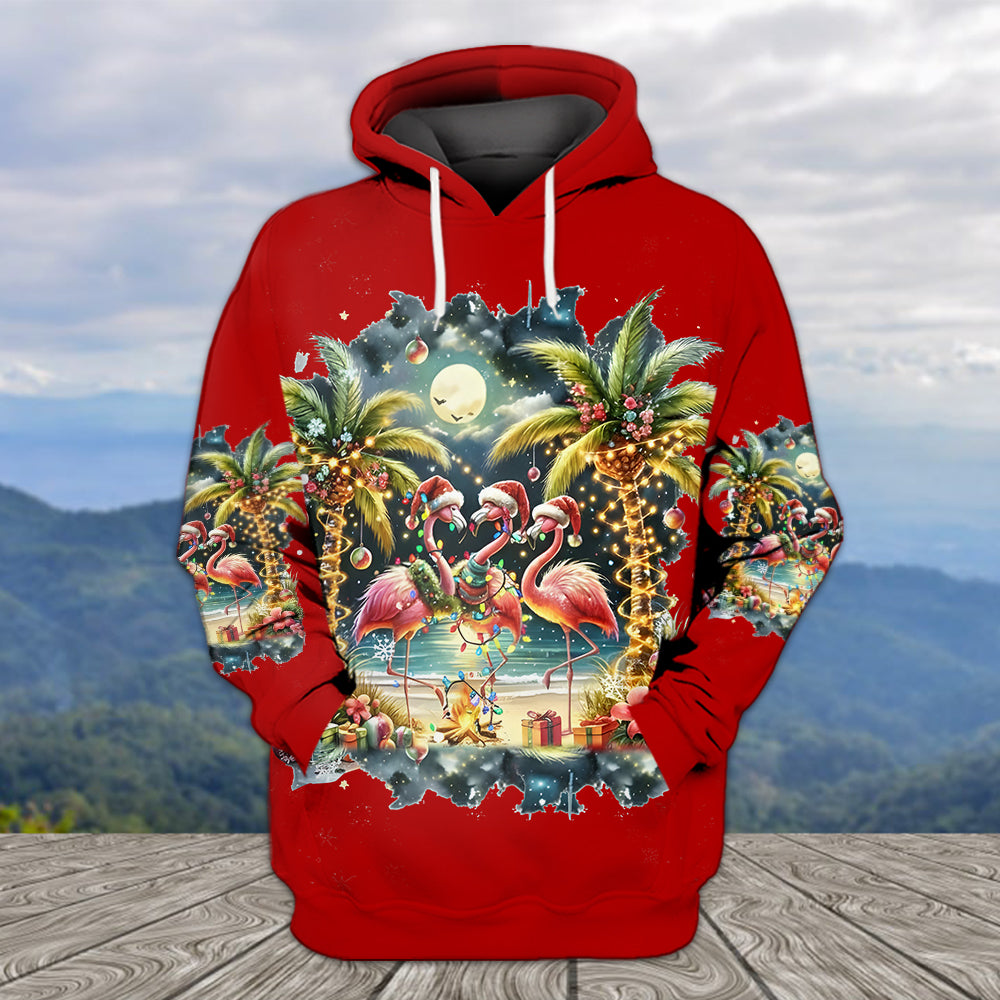 Christmas Deck The Palms Flamingo All Over Print Shirt
