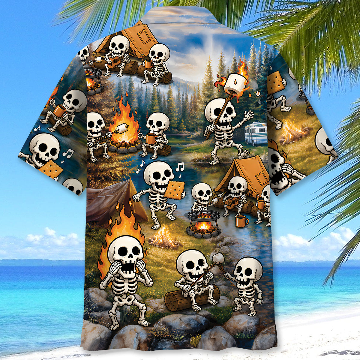 Vintage Skeleton Camping Hawaiian Shirt