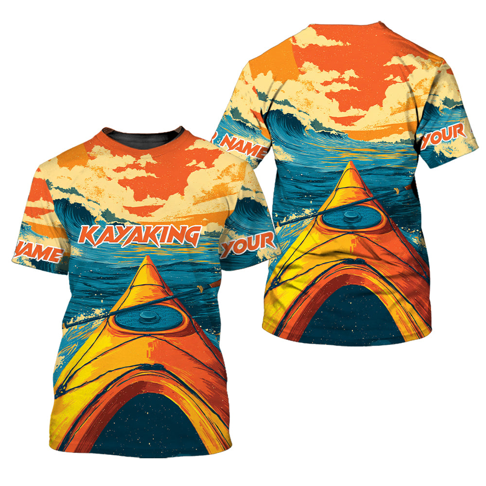 Custom Name Sunset Kayaking Scene All Over Print Shirt