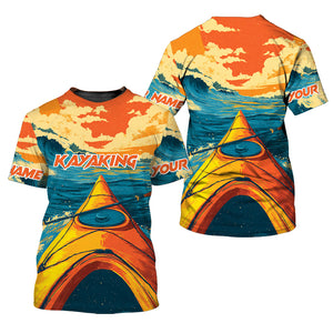 Custom Name Sunset Kayaking Scene All Over Print Shirt